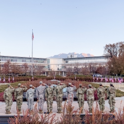 Army ROTC cadets put up American flags to honor fallen soldiers. Photo courtesy of Kendrick Stevenson.
