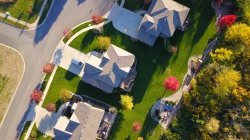 Overhead view of suburban homes