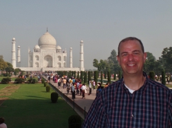 Halverson in front of the Taj Mahal, located in Agra, India. Photo courtesy of Taylor Halverson.