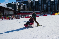 Students participating in adaptive skiing