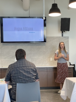 Atkisson presenting at Pattern, where she is currently an HR intern. Photo courtesy of Megan Atkisson.
