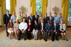 Barnard (front, fourth from left), at the White House with President Obama and other leaders as part of a Children's Miracle Network event. Photo courtesy of Miranda Barnard.