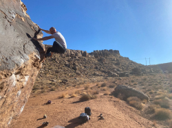 David Matkin boulders in Moe's Valley, a climbing area located in Saint George, Utah. Photo courtesy of David Matkin.