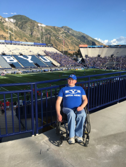 Craig Hirschi, a third-year student in the executive MPA program, attends a BYU football game. Photo courtesy of Craig Hirschi.