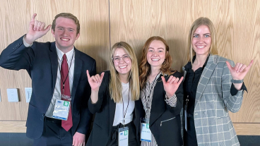 HRM students Kyle Campbell, Mara Hansen, Claire Bird, and Katie Bahr at the 2022 Utah SHRM Case Competition.