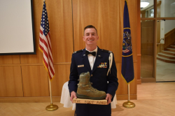 Cadet Dallas Meldrum receiving the Boot Award at the Military Dining Out event. Photo courtesy of Cadet Dallas Meldrum.