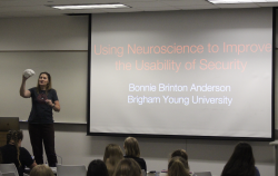 IS Professor Bonnie Anderson gives a lecture on neurosecurity. Photo courtesy of Justin Giboney.