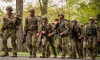 BYU's Army ROTC team walking together.