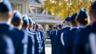 view behind a long row of ROTC cadets