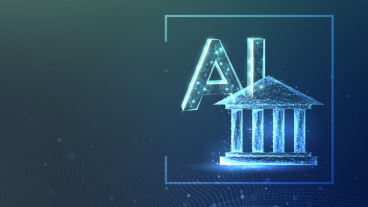 AI generated image of bank edifice on blue background