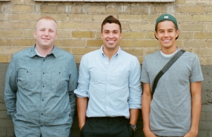 Kirk Ouimet, Jiovan Melendez and Garrett Gee pose outside the Provo Scan office.