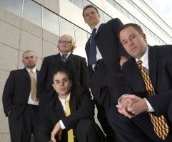 Back, Jordan Jones, Jeramy Morrill, David Bateman, and front, Michael Trionfo and Benjamin Zimmer won $250,000 from the National Institute for Entrepreneurship’s Venture Bowl.